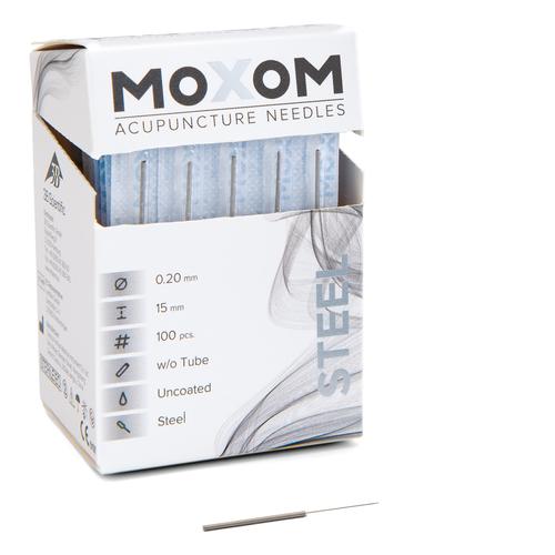 MOXOM Steel  - 0.20 x 15 mm - sin recubrimiento - 100 agujas, 1022120, Agujas de acupuntura MOXOM